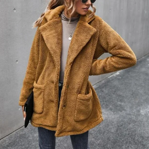 Cuddle Up Button Front Double Pocket Teddy Coat ca - Picture 2 of 7